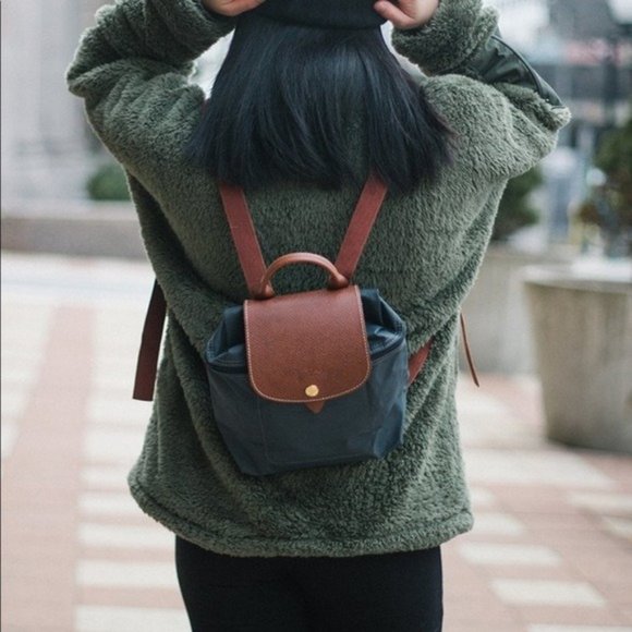 Longchamp Mini Le Pliage Backpack Black NWT Leather Nylon - Picture 6 of 8